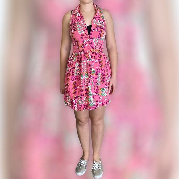Vintage Style Floral Summer Dress, Polo Golf Sleeveless Mini Dress. - Picture 5 of 7